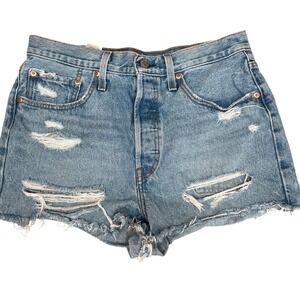 Levi 501 Original Cutoff Shorts Womens W30 Blue Jean Denim Distressed Button Fly